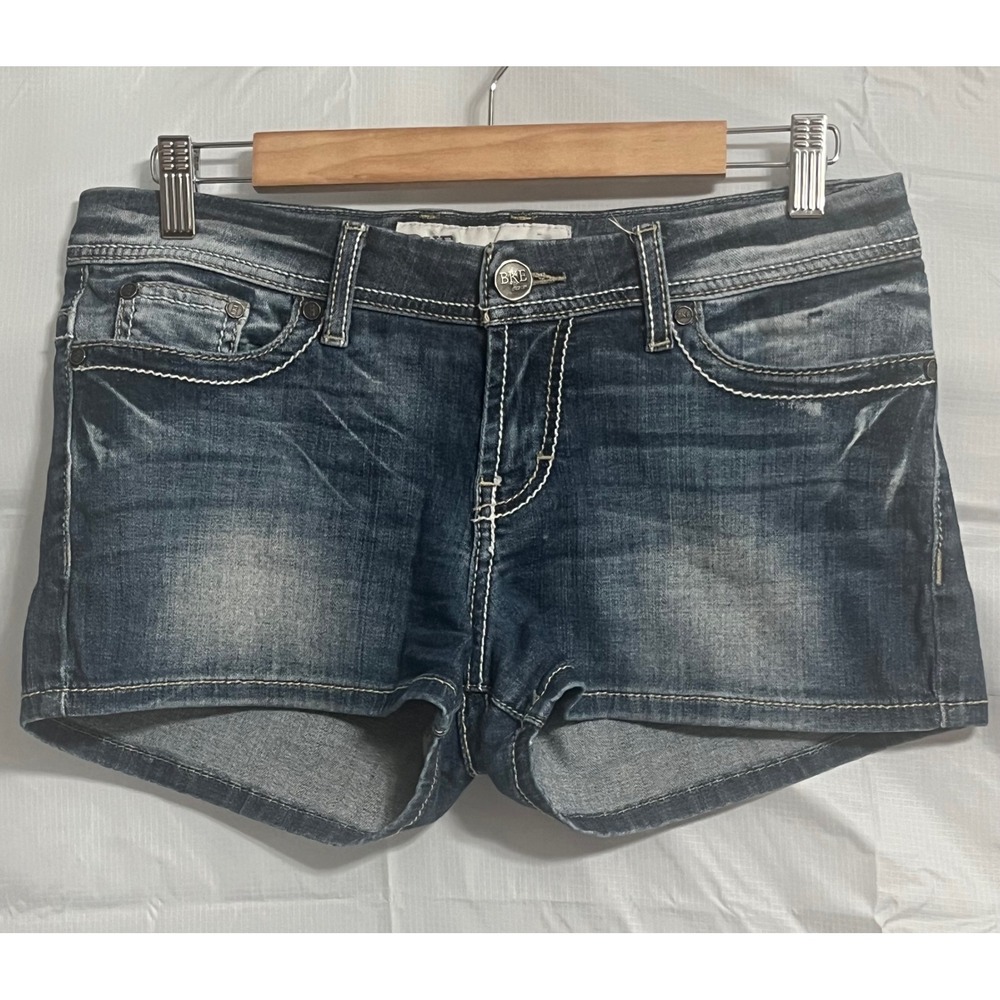 BKE Payton Denim Shorts Dark Wash Distressed Low Rise Womens Size 28